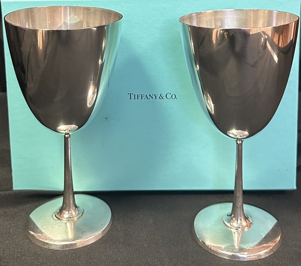 Tiffany Pair Goblets Sterling Silver Vintage Mid Century Set 6.5" Tall